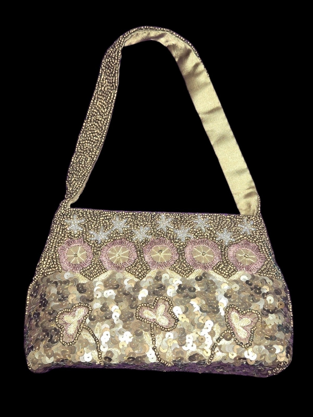 Vintage Art Deco UK Pat 151024 Embellished Beaded Sequin Handbag in Champagne